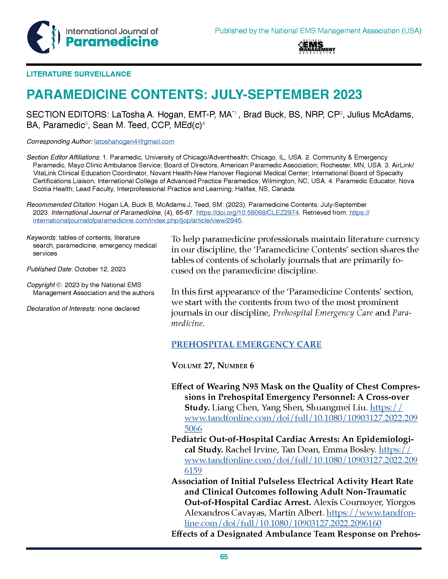 Paramedicine Contents - Page image